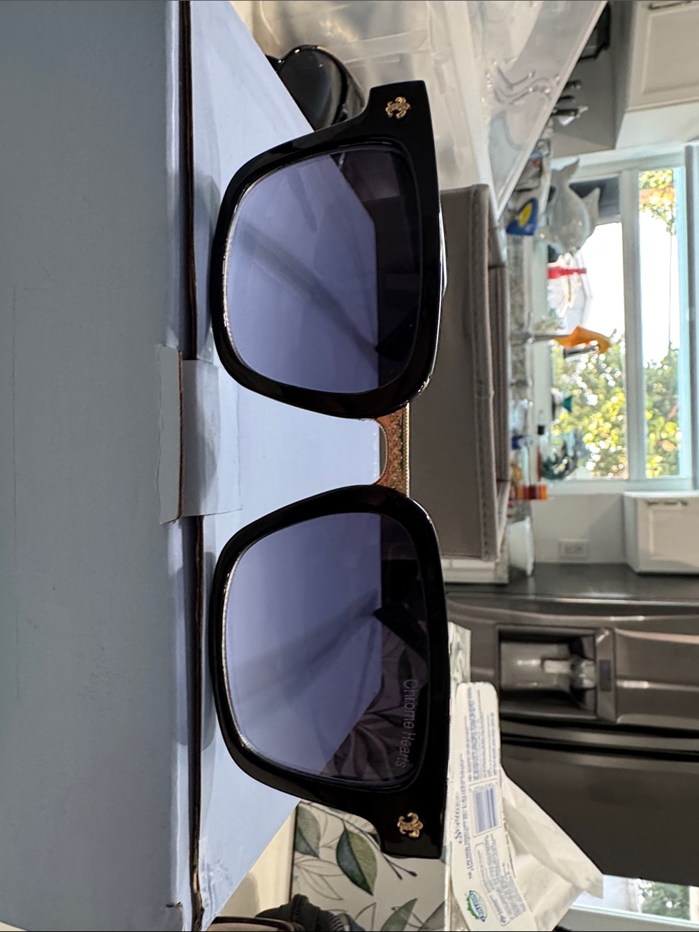 Chrome Hearts Acetate Black/Gold Sunglasses with Blue-Tinted Lenses